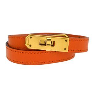 Hermes Orange Veau Gulliver Kelly Double Tour Bracelet Bangle M□F 135033